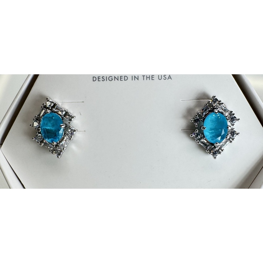 Bomb Party Steal Me Away Aqua Blue Quartz Rhodium Stud Earrings RBP8576